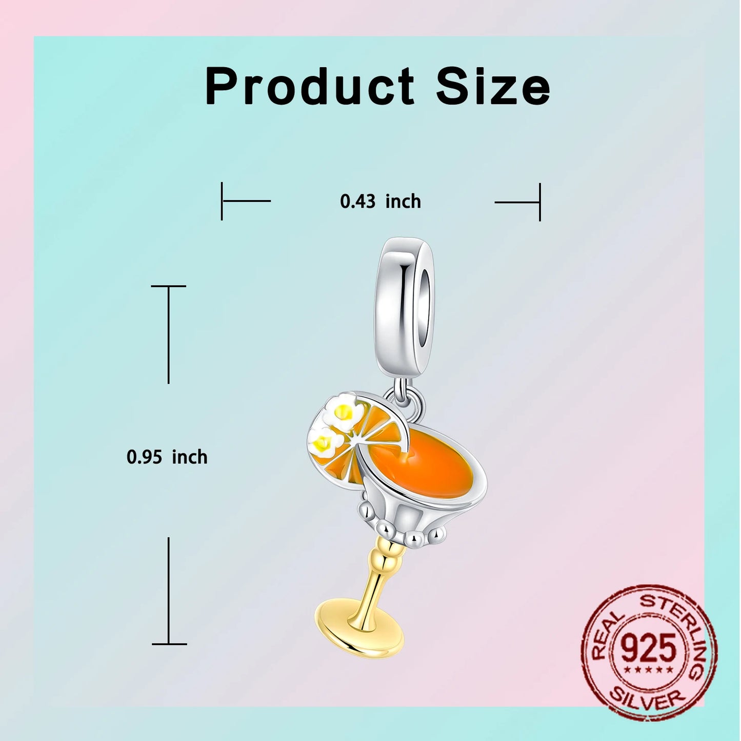 925 Sterling Silver Red wine bottle Donuts Beverage cup pendant Charms