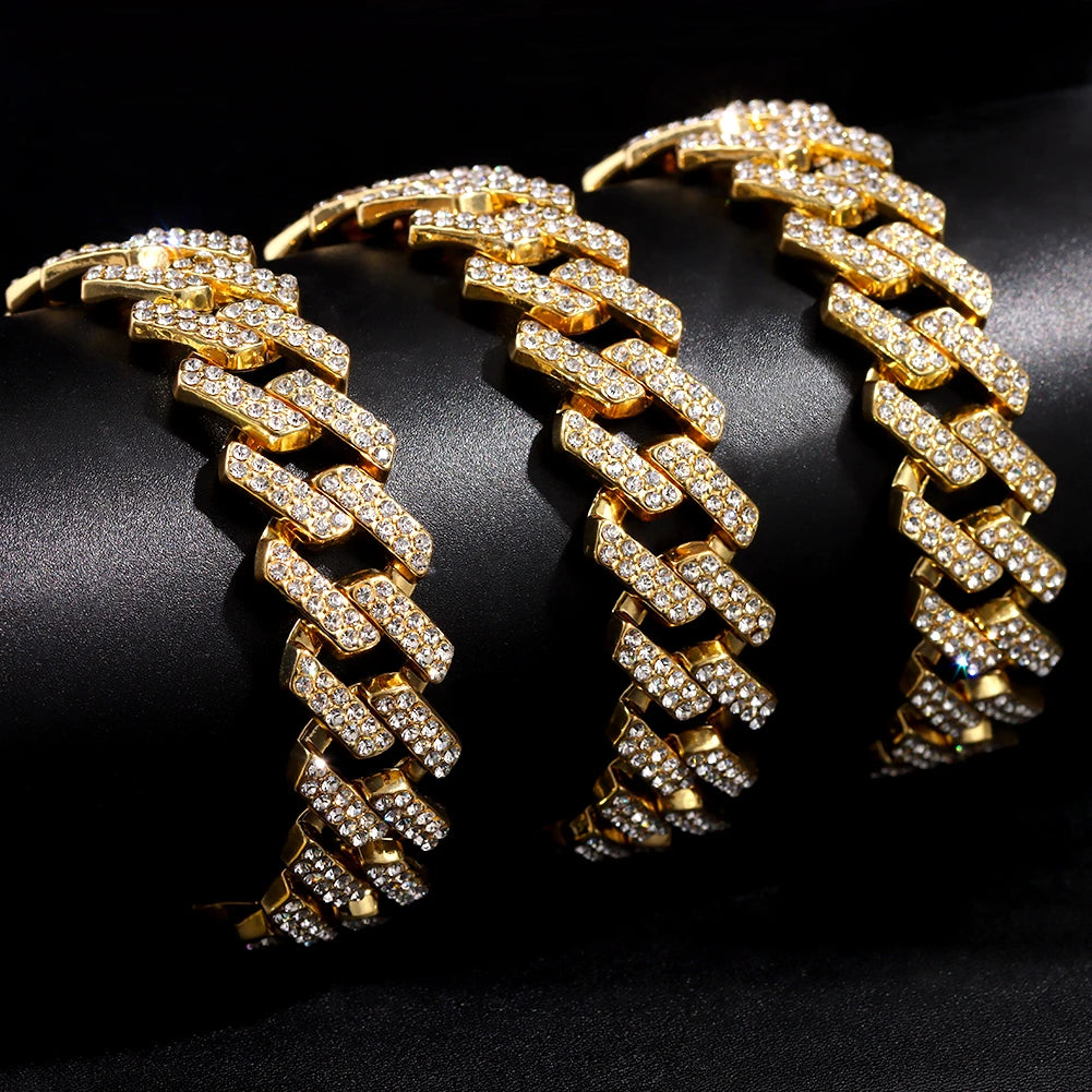 Iced Out Bling AAA Rhinestones Prong Cuban Link