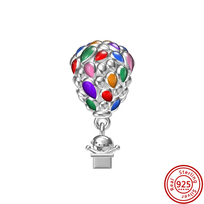 Hot Sale 925 Sterling Silver Bead Color Hot Air Balloon House Dangle Charm