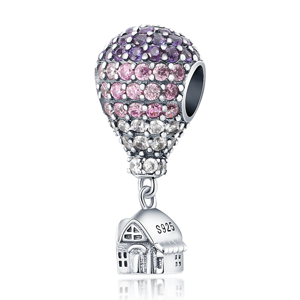 Hot Sale 925 Sterling Silver Bead Color Hot Air Balloon House Dangle Charm