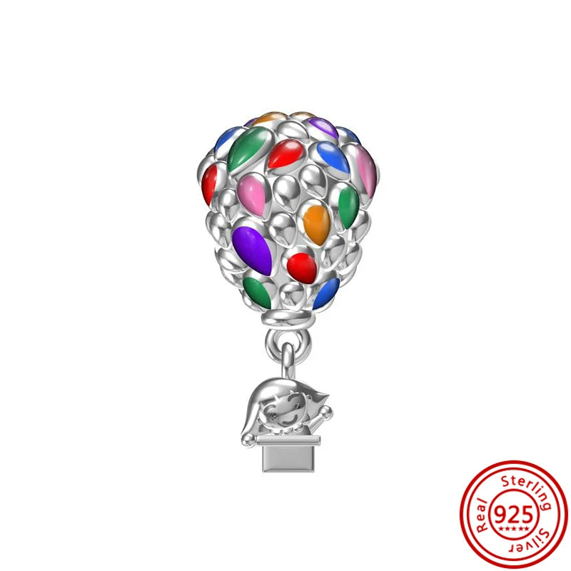 Hot Sale 925 Sterling Silver Bead Color Hot Air Balloon House Dangle Charm