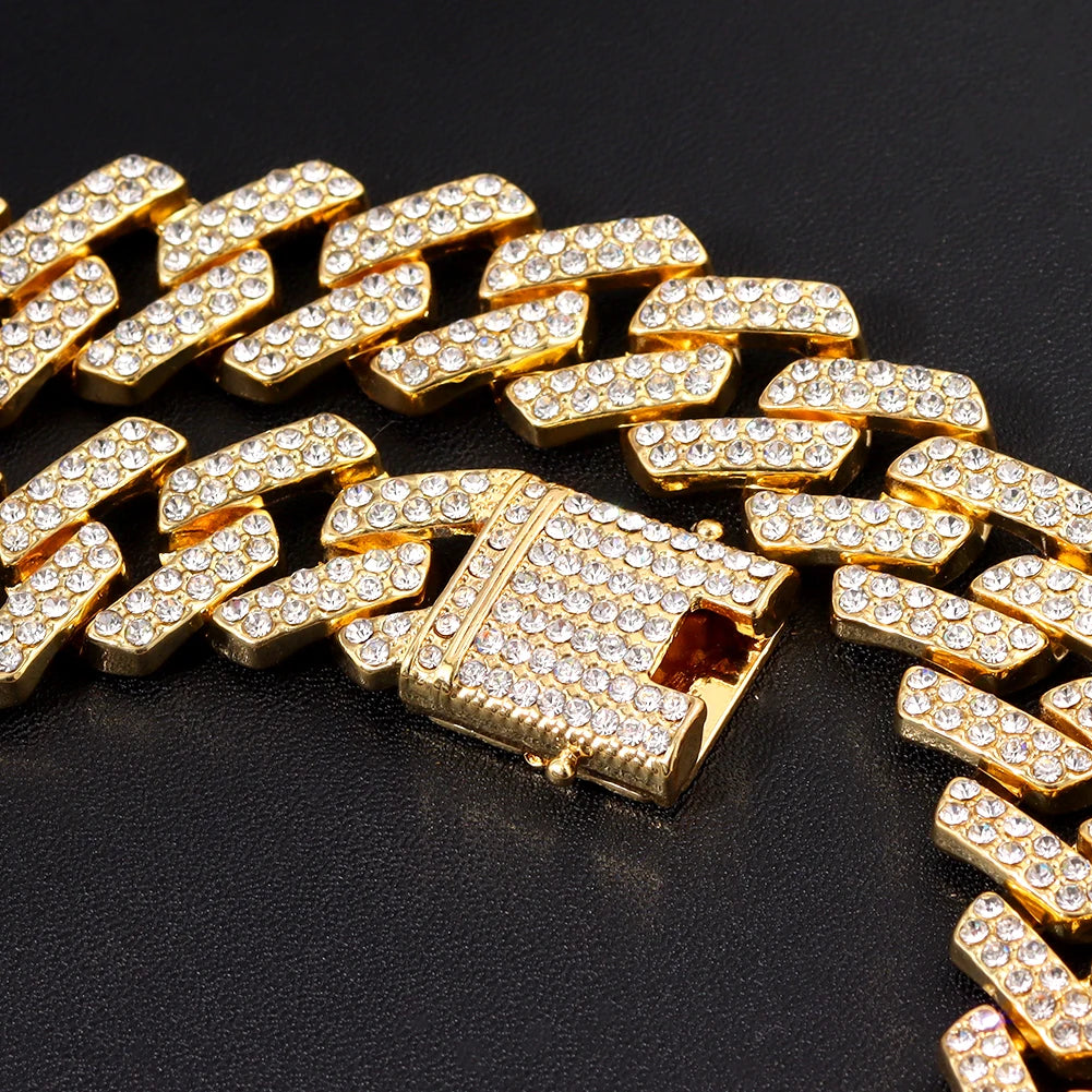Iced Out Bling AAA Rhinestones Prong Cuban Link