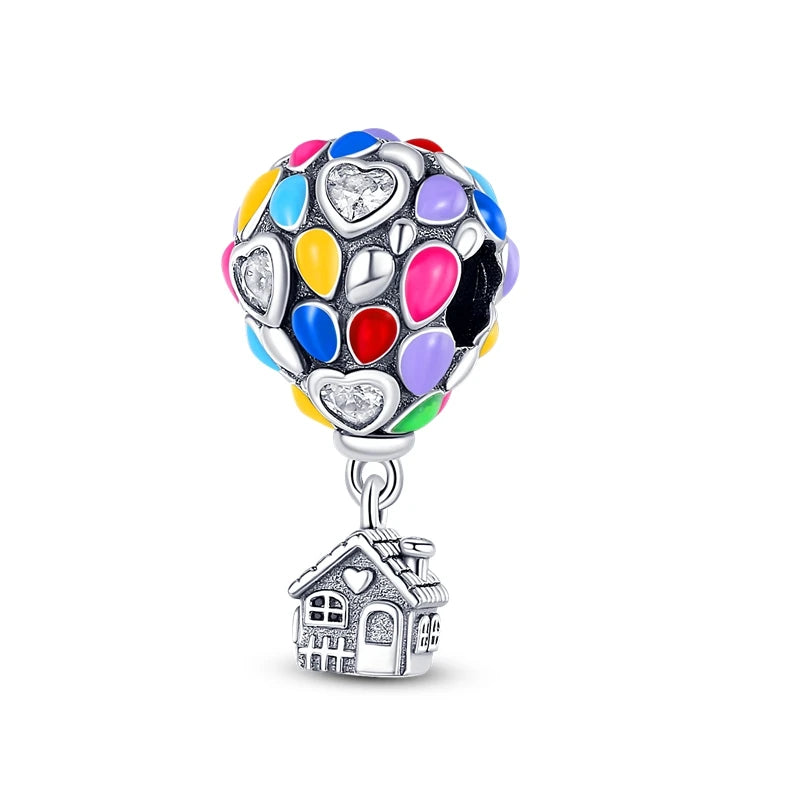 Hot Sale 925 Sterling Silver Bead Color Hot Air Balloon House Dangle Charm