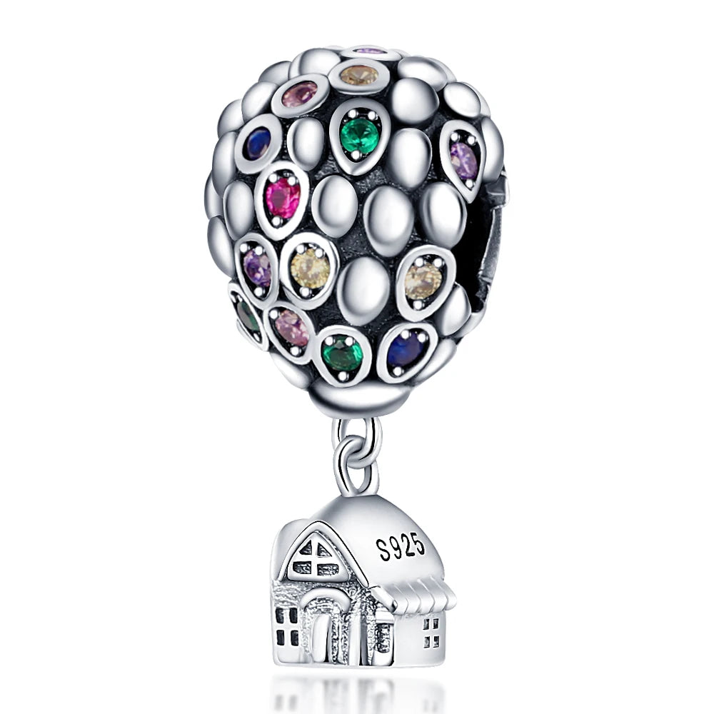 Hot Sale 925 Sterling Silver Bead Color Hot Air Balloon House Dangle Charm