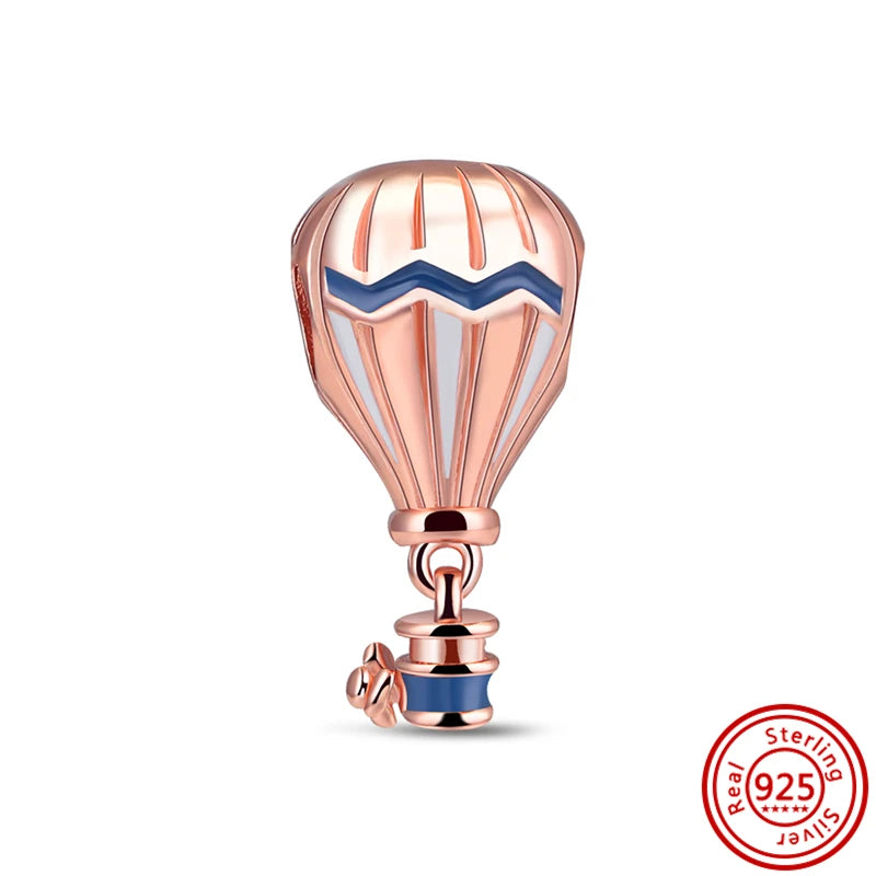 Hot Sale 925 Sterling Silver Bead Color Hot Air Balloon House Dangle Charm