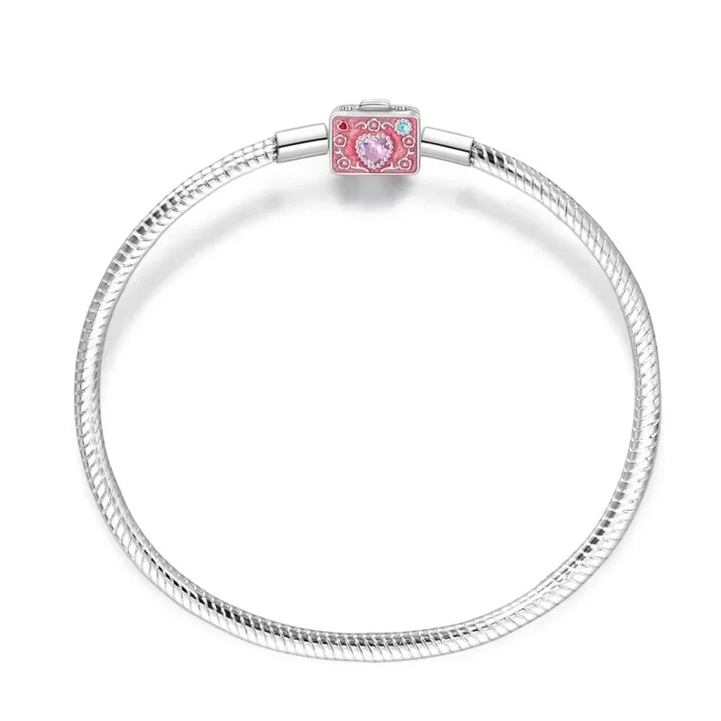 2025 New 925 Silver Pink Heart-shaped Bow Full Diamond Bracelet Original