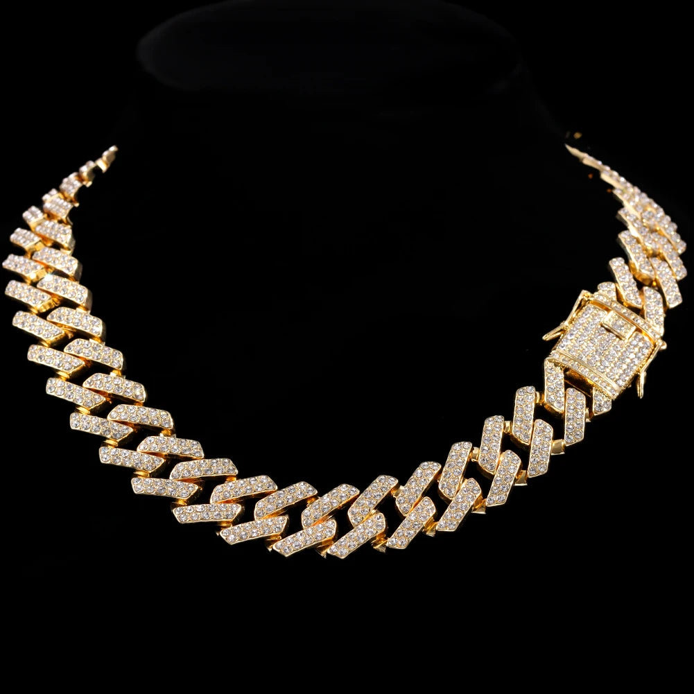 Iced Out Bling AAA Rhinestones Prong Cuban Link