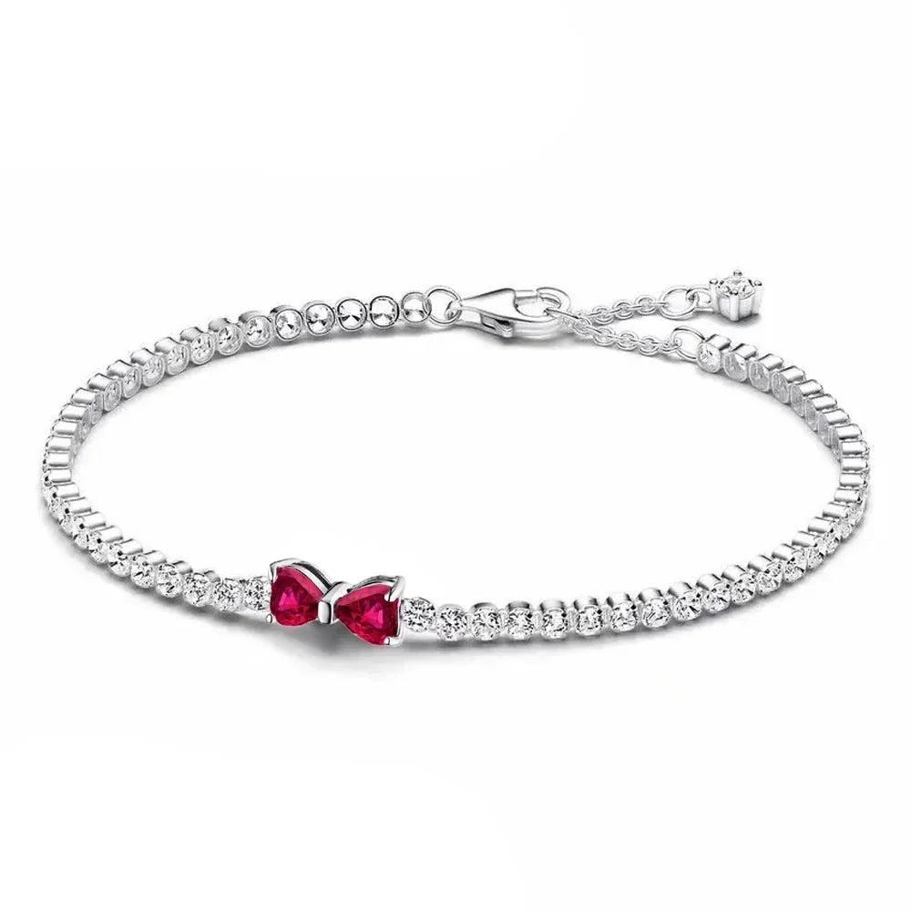 2025 New 925 Silver Pink Heart-shaped Bow Full Diamond Bracelet Original
