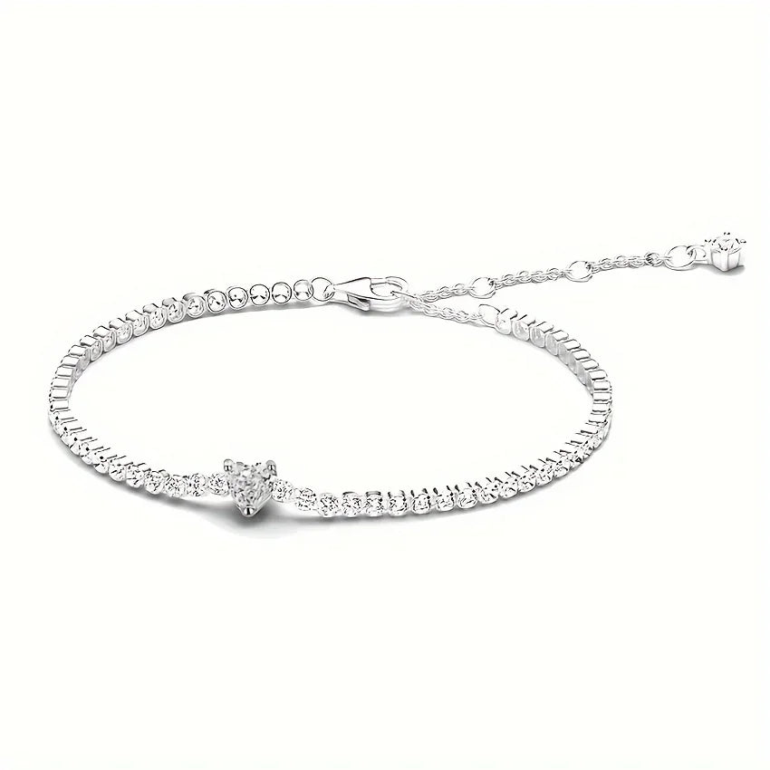 2025 New 925 Silver Pink Heart-shaped Bow Full Diamond Bracelet Original