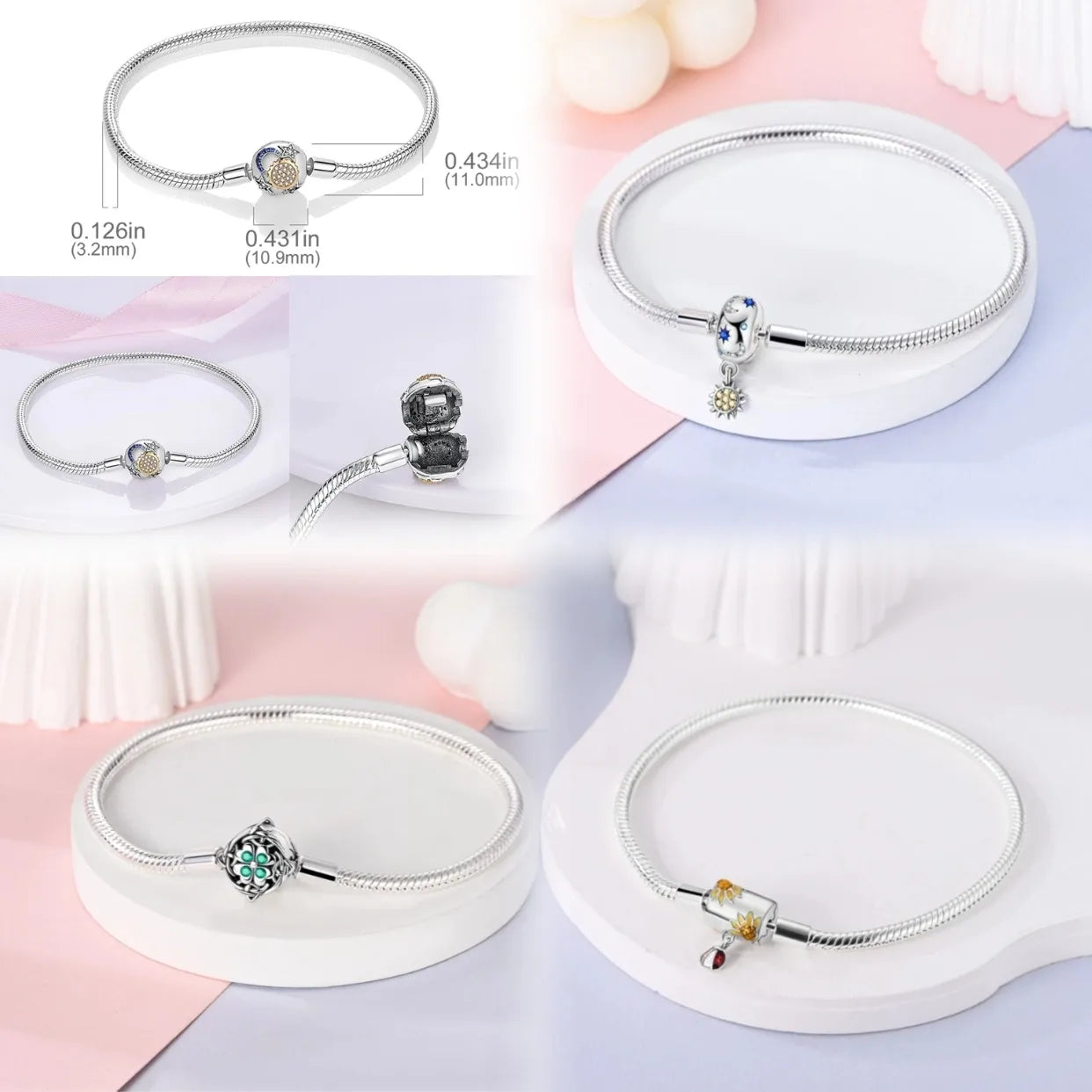 Silver 925 Bracelet Original Bracelets Colorful Zircon