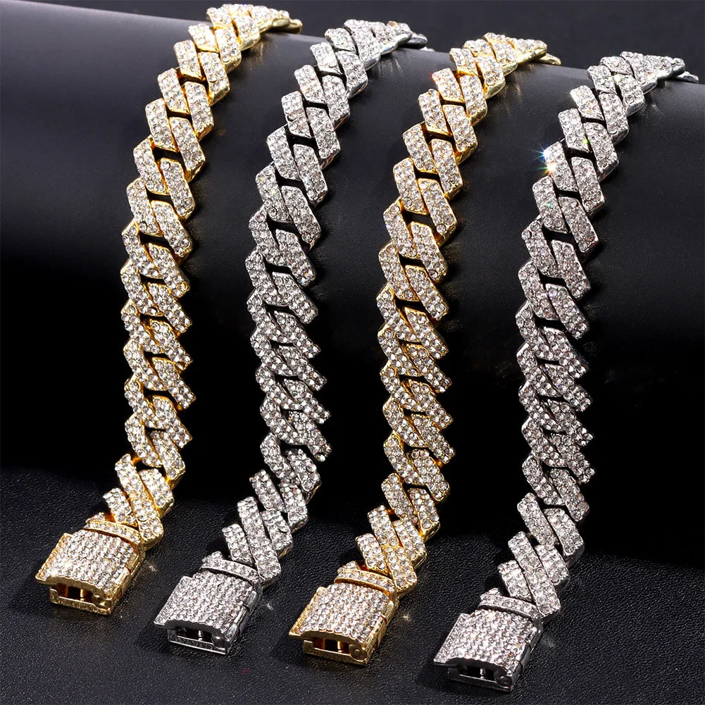 Iced Out Bling AAA Rhinestones Prong Cuban Link