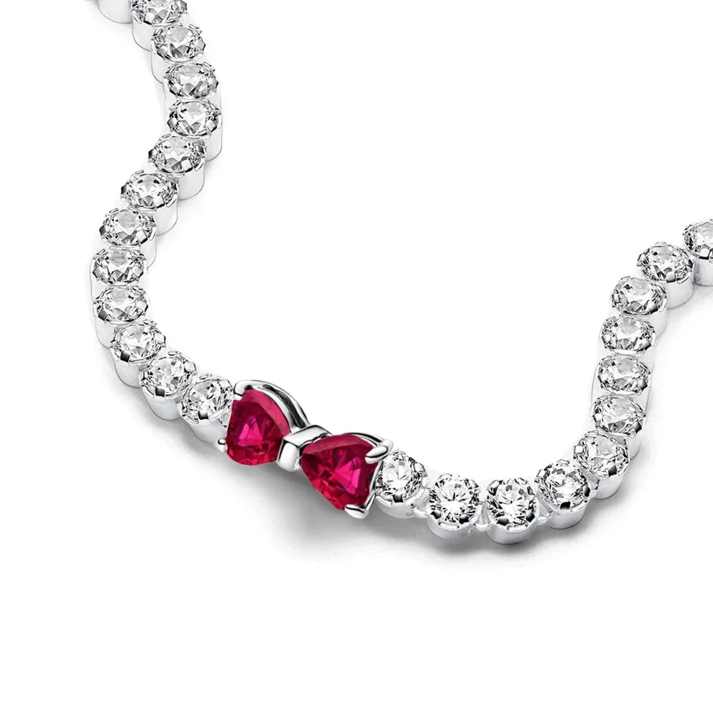 2025 New 925 Silver Pink Heart-shaped Bow Full Diamond Bracelet Original