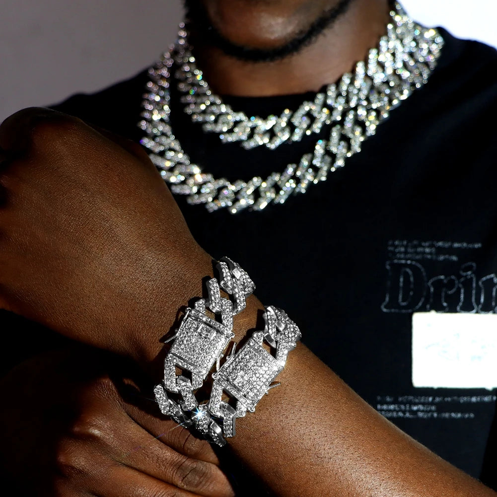 Iced Out Bling AAA Rhinestones Prong Cuban Link