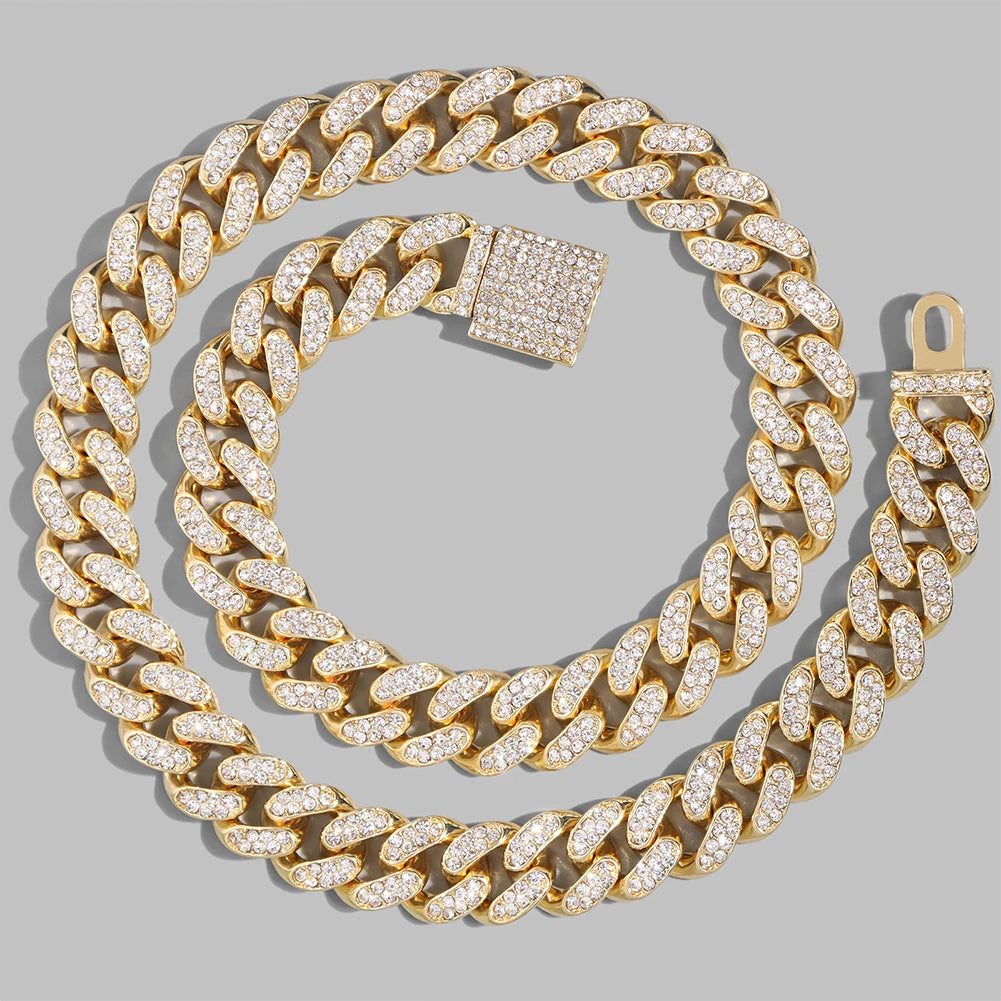 Iced Out Bling AAA Rhinestones Prong Cuban Link