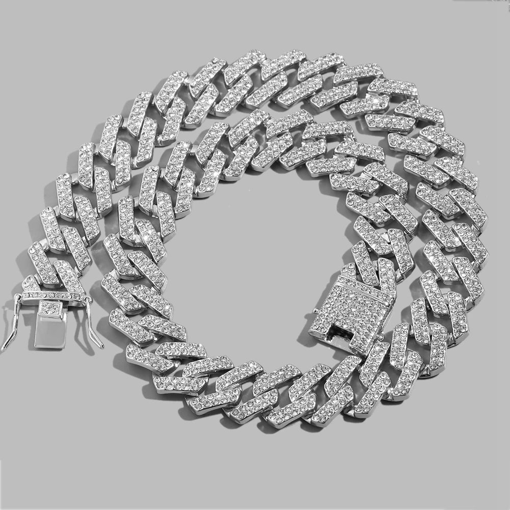 Iced Out Bling AAA Rhinestones Prong Cuban Link