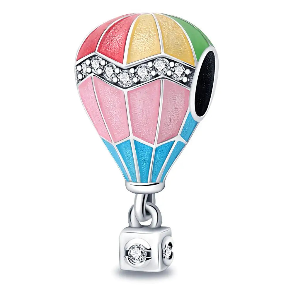 Hot Sale 925 Sterling Silver Bead Color Hot Air Balloon House Dangle Charm