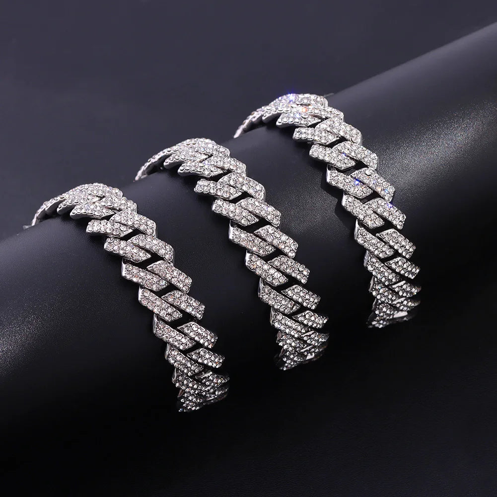 Iced Out Bling AAA Rhinestones Prong Cuban Link