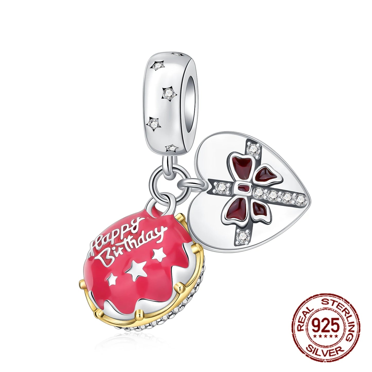 925 Sterling Silver Red wine bottle Donuts Beverage cup pendant Charms
