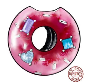 925 Sterling Silver Red wine bottle Donuts Beverage cup pendant Charms