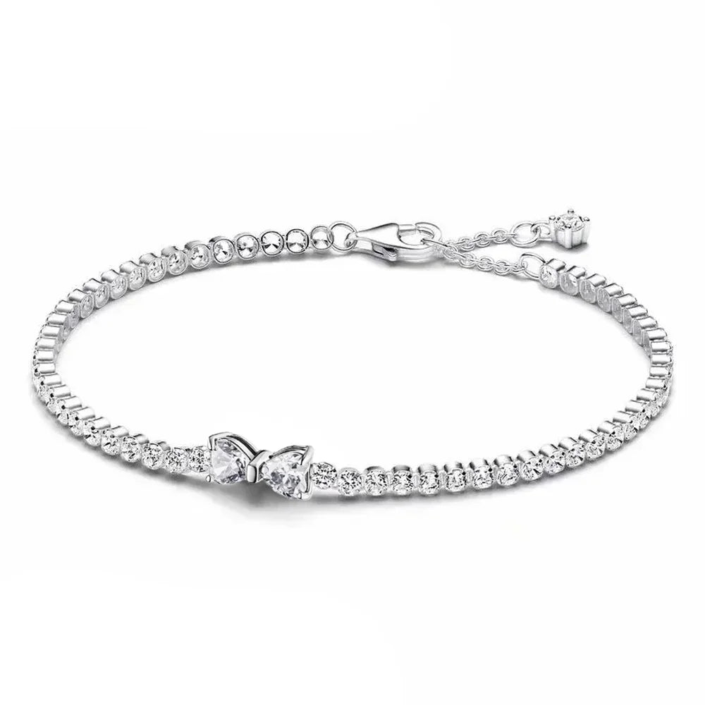 2025 New 925 Silver Pink Heart-shaped Bow Full Diamond Bracelet Original