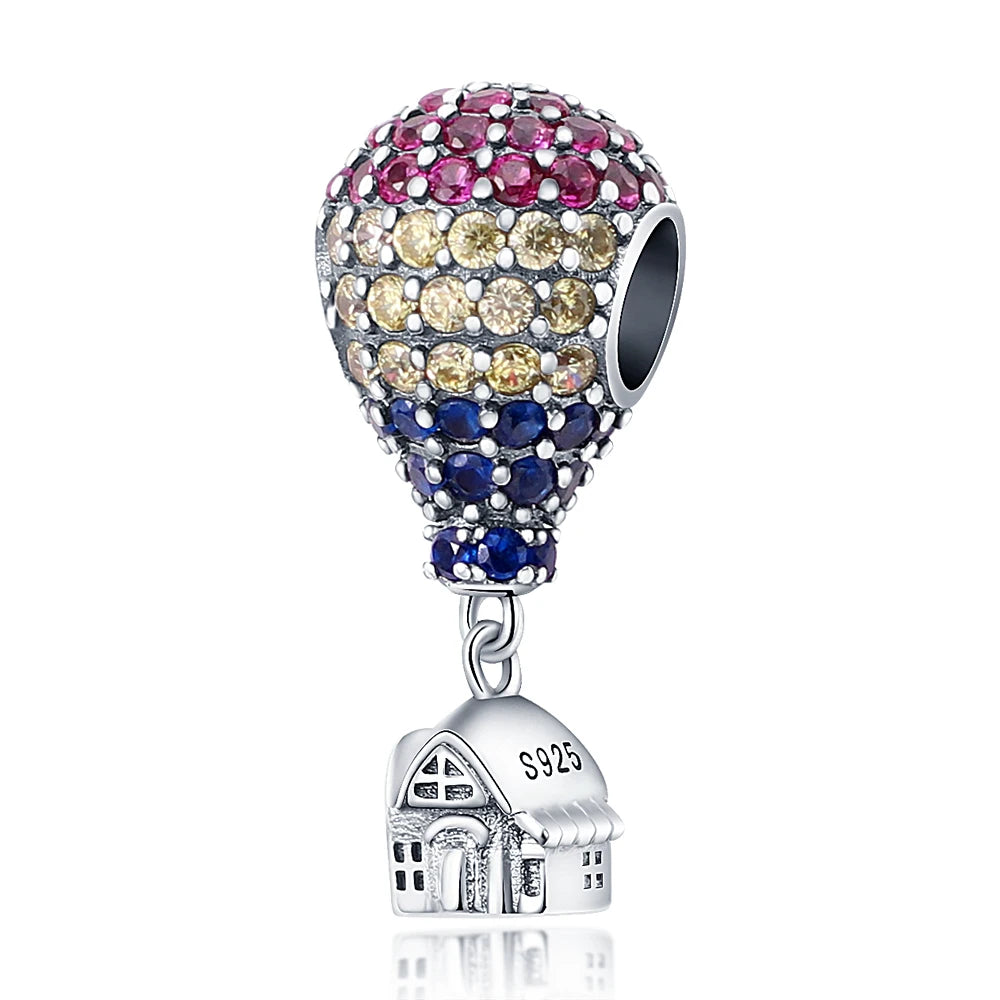 Hot Sale 925 Sterling Silver Bead Color Hot Air Balloon House Dangle Charm