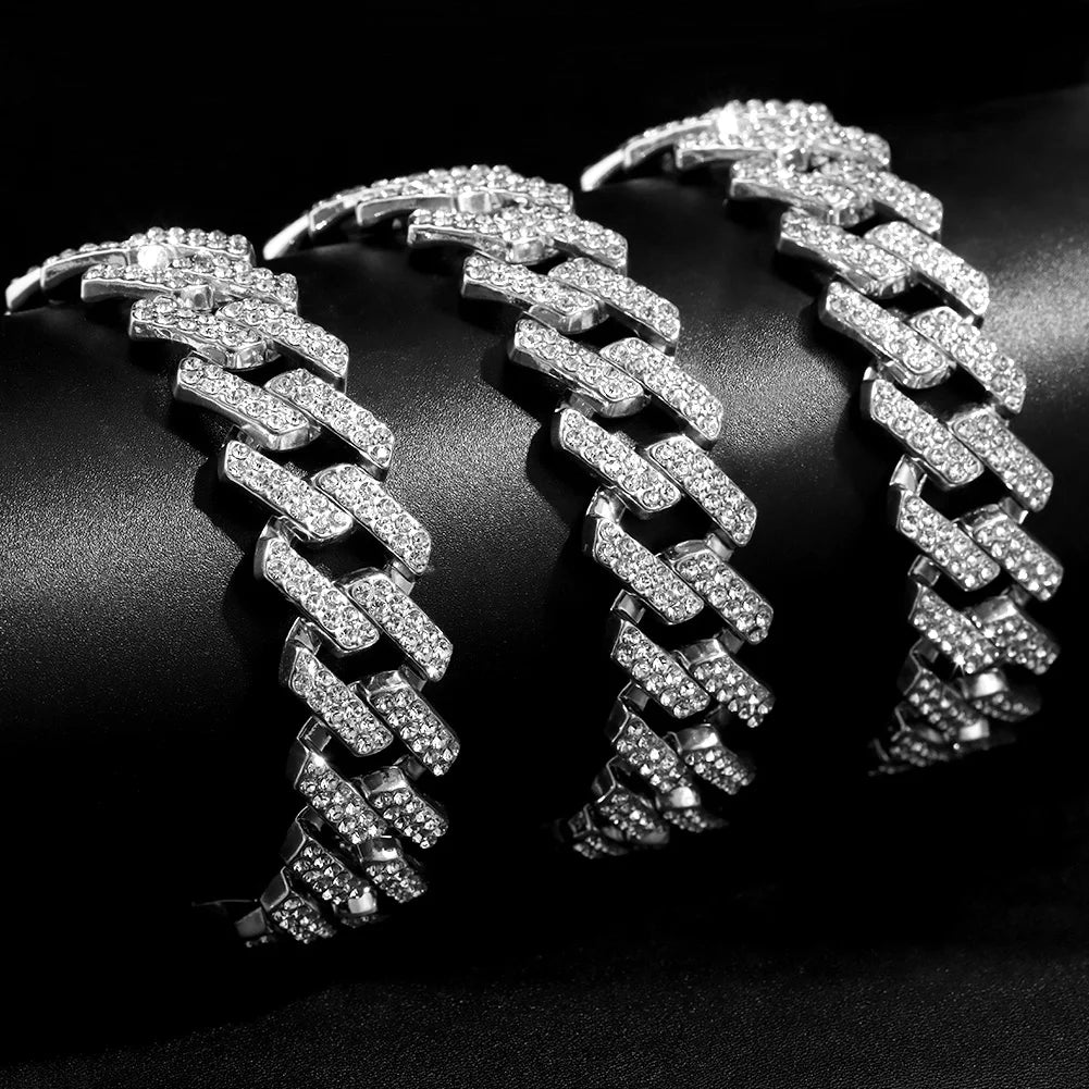 Iced Out Bling AAA Rhinestones Prong Cuban Link