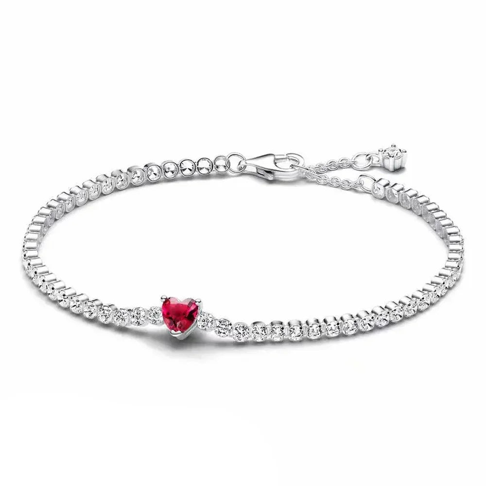 2025 New 925 Silver Pink Heart-shaped Bow Full Diamond Bracelet Original