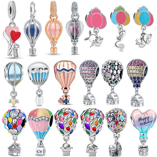 Hot Sale 925 Sterling Silver Bead Color Hot Air Balloon House Dangle Charm
