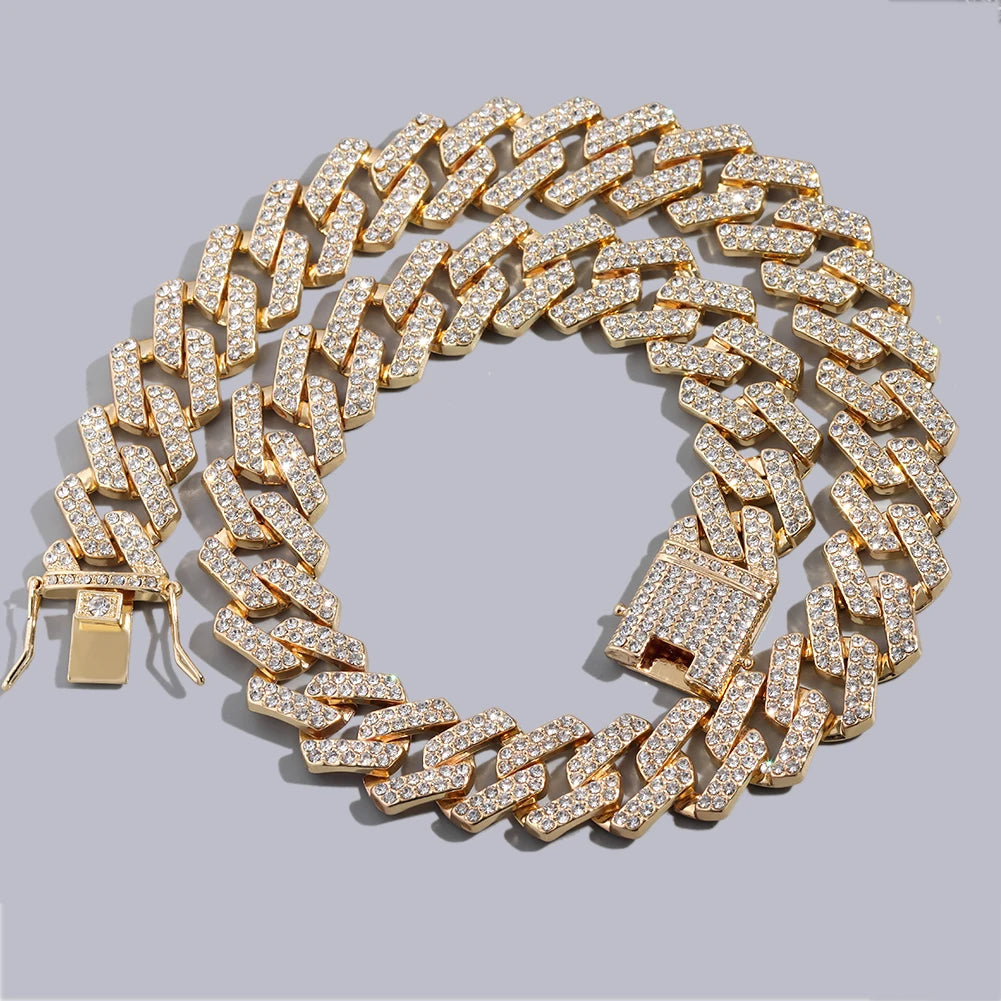 Iced Out Bling AAA Rhinestones Prong Cuban Link