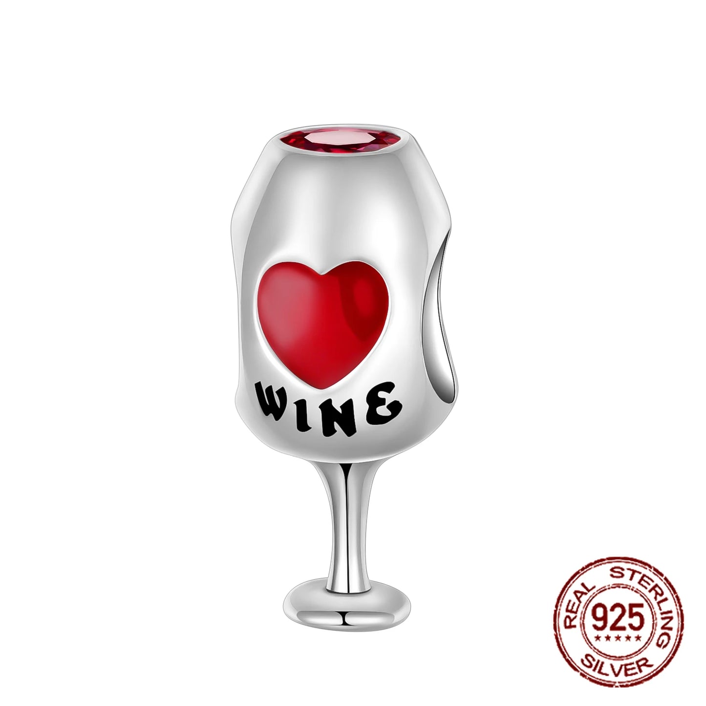 925 Sterling Silver Red wine bottle Donuts Beverage cup pendant Charms