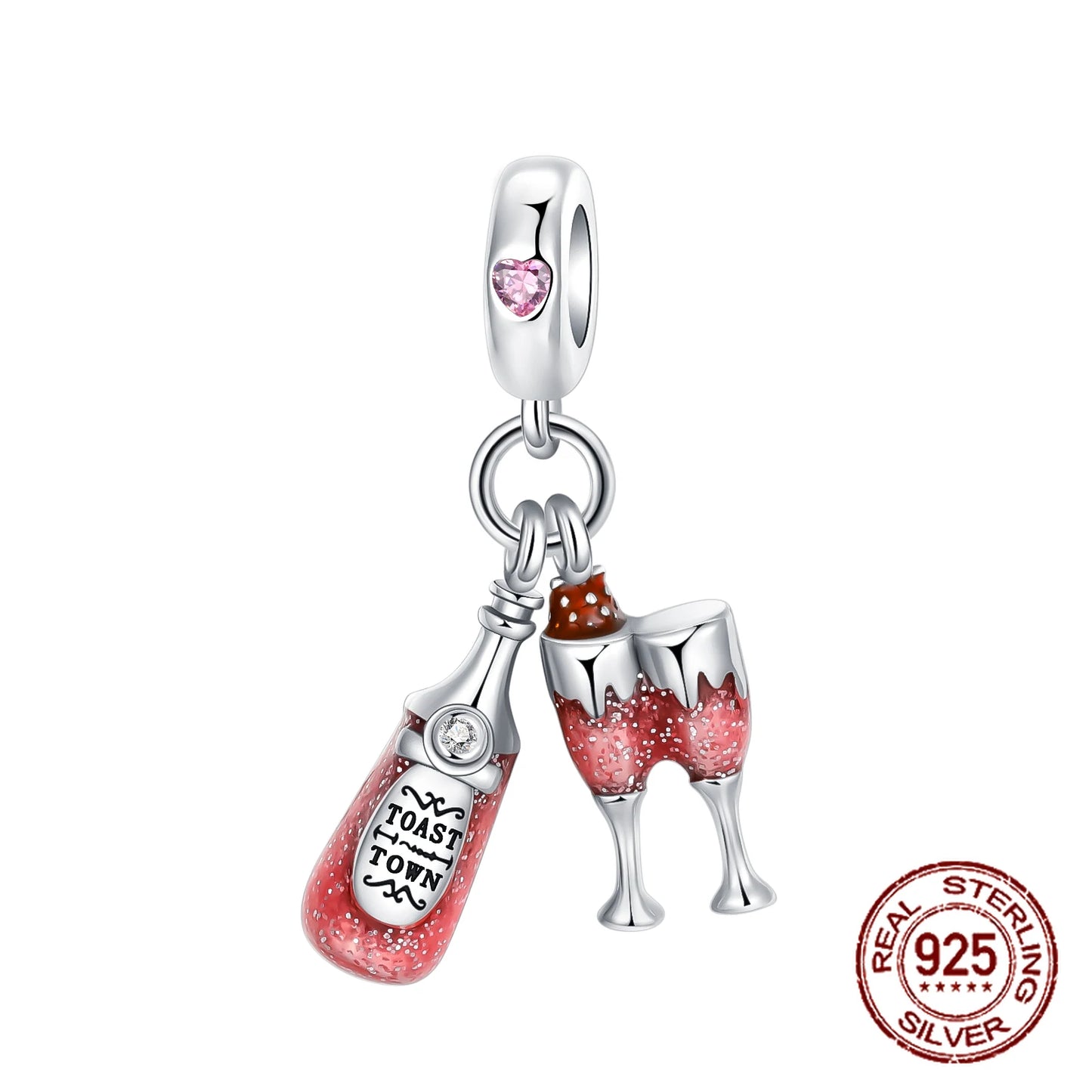 925 Sterling Silver Red wine bottle Donuts Beverage cup pendant Charms