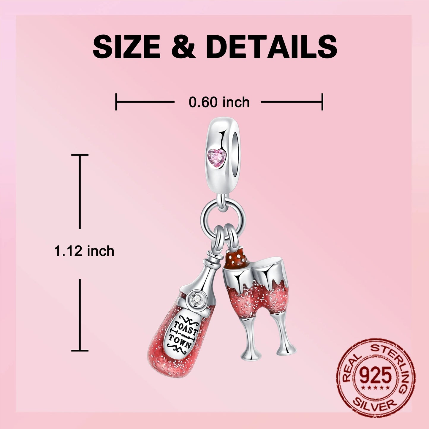 925 Sterling Silver Red wine bottle Donuts Beverage cup pendant Charms
