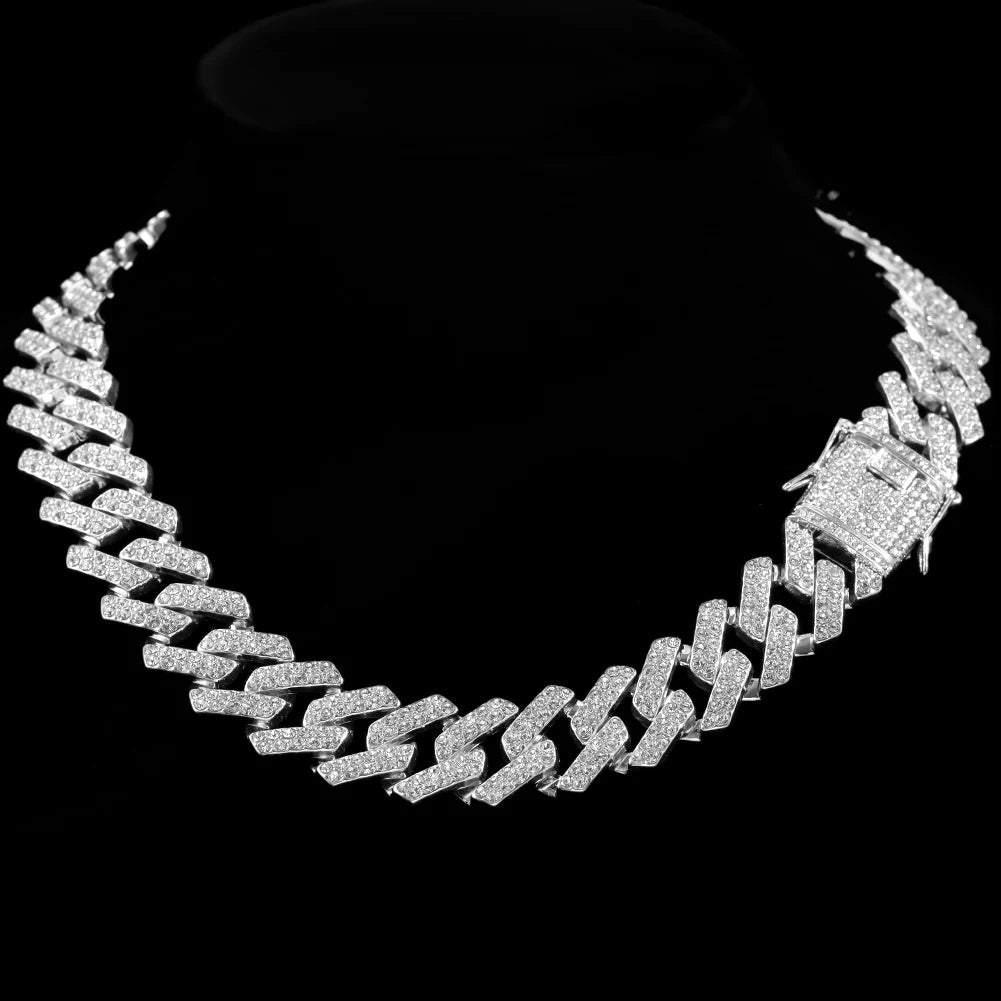 Iced Out Bling AAA Rhinestones Prong Cuban Link
