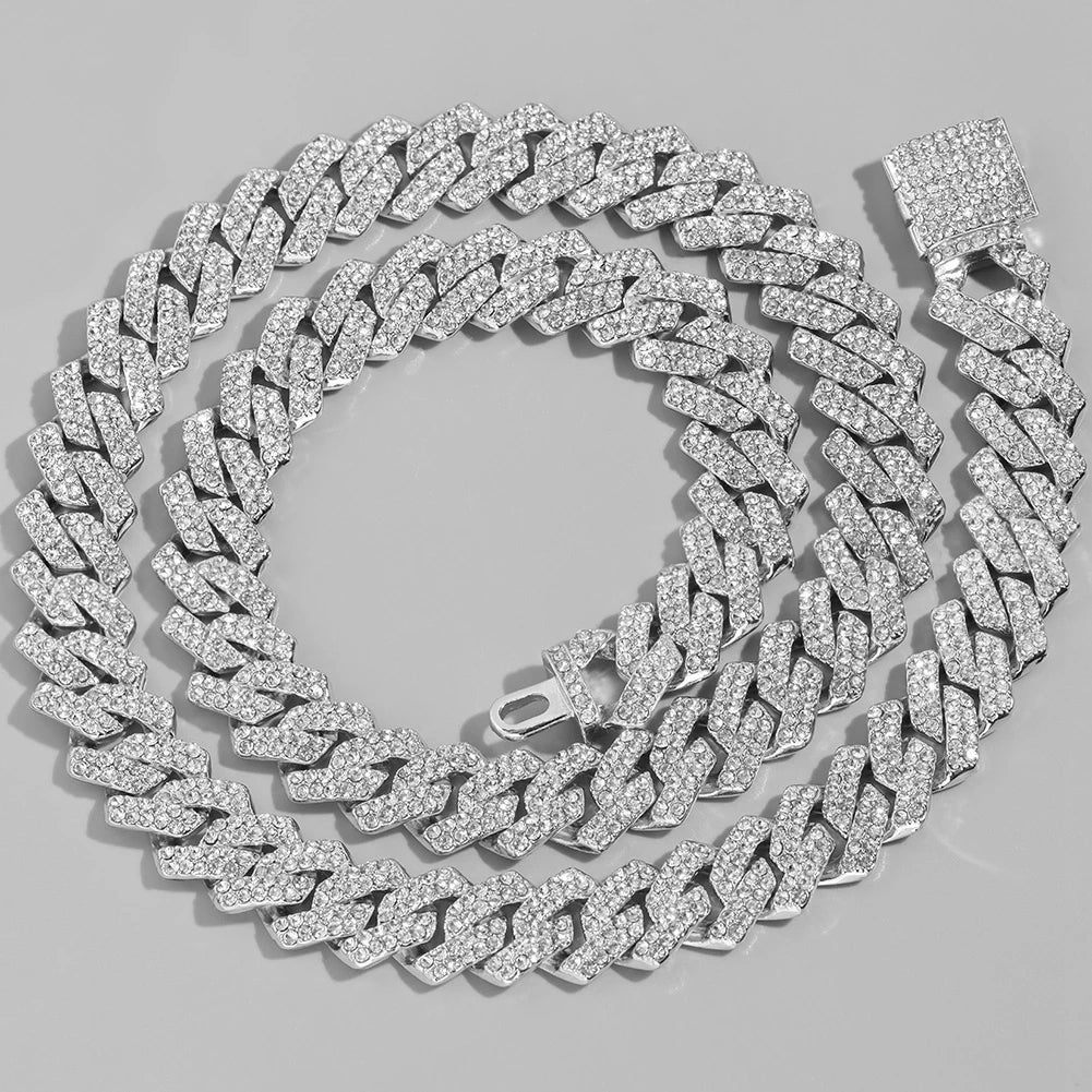 Iced Out Bling AAA Rhinestones Prong Cuban Link