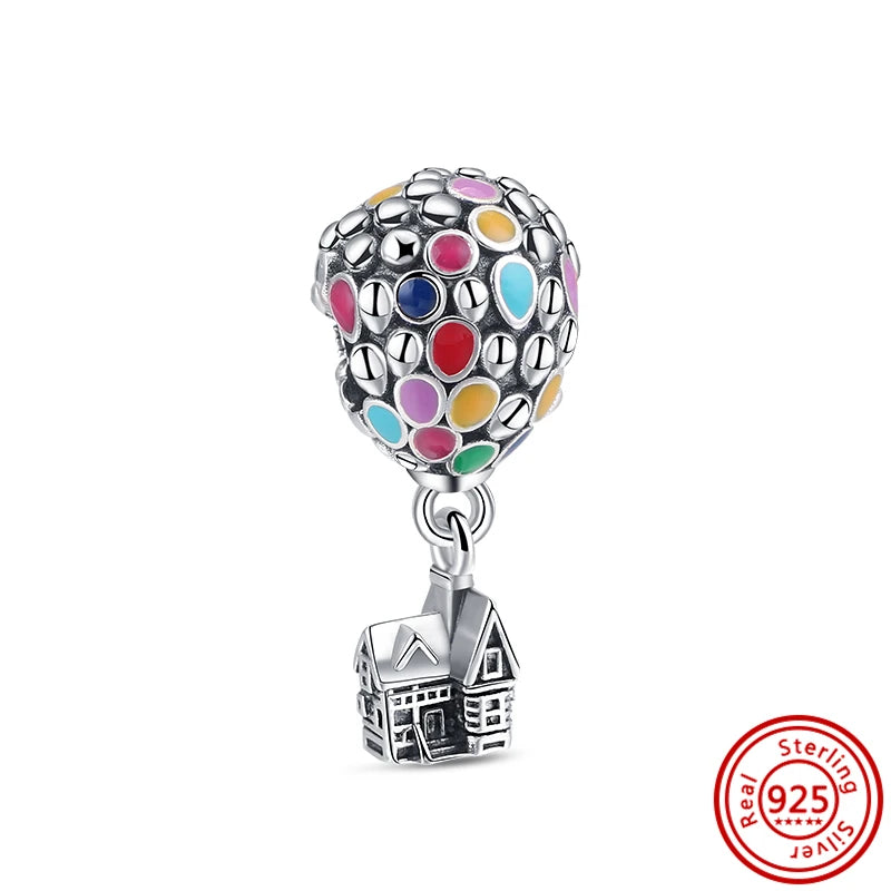 Hot Sale 925 Sterling Silver Bead Color Hot Air Balloon House Dangle Charm