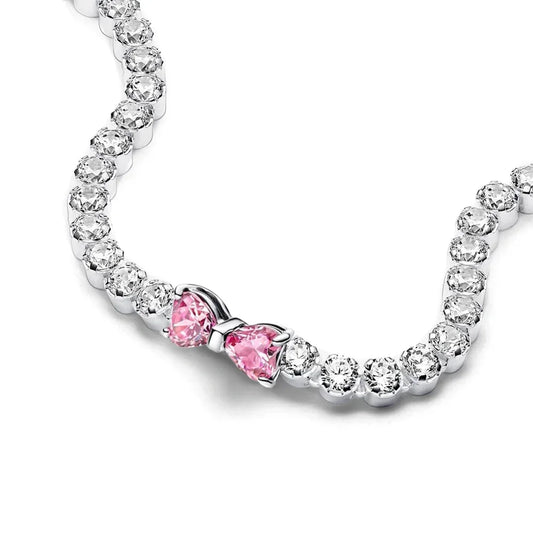 2025 New 925 Silver Pink Heart-shaped Bow Full Diamond Bracelet Original