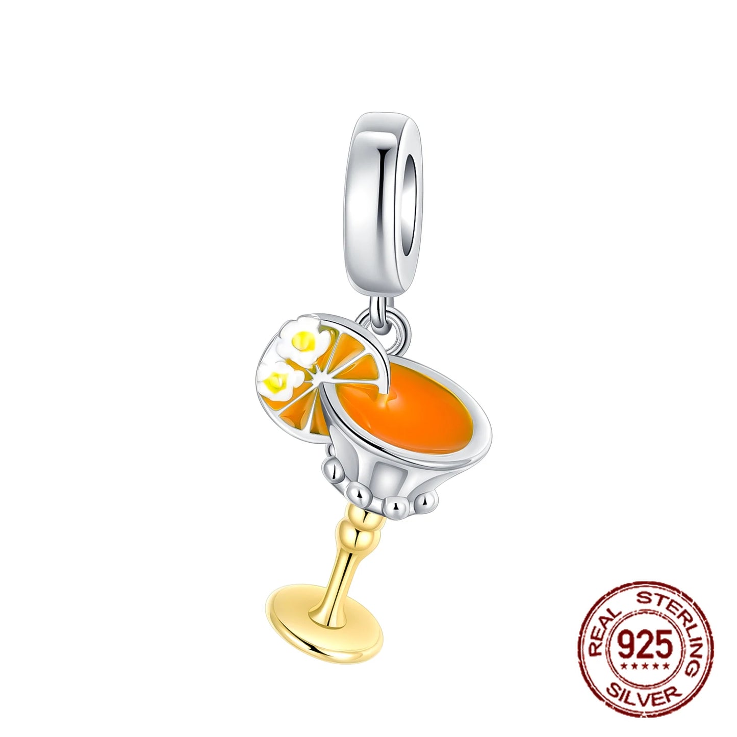 925 Sterling Silver Red wine bottle Donuts Beverage cup pendant Charms