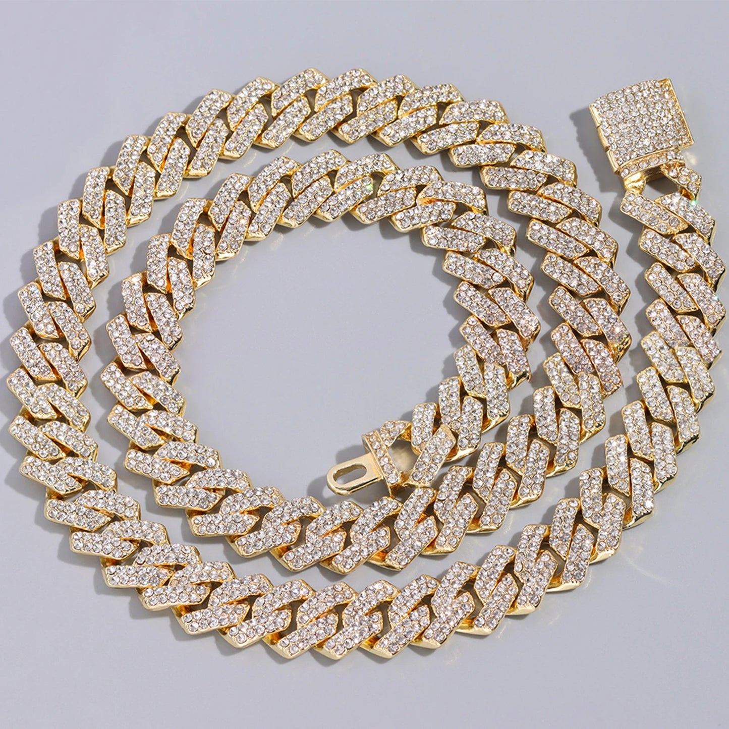 Iced Out Bling AAA Rhinestones Prong Cuban Link