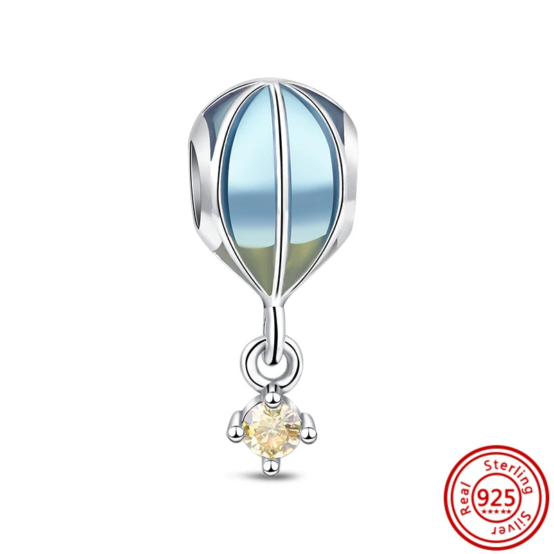 Hot Sale 925 Sterling Silver Bead Color Hot Air Balloon House Dangle Charm