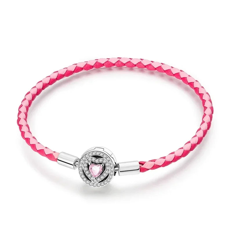 2025 New 925 Silver Pink Heart-shaped Bow Full Diamond Bracelet Original